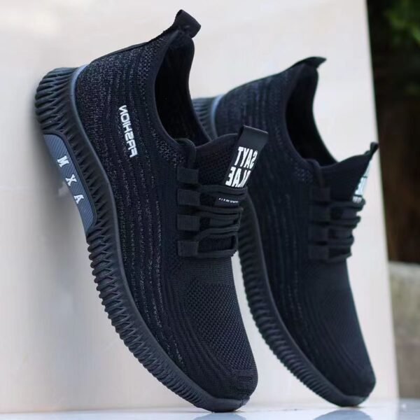Striped Knit Strap Sneakers with Text Details - Modern Style