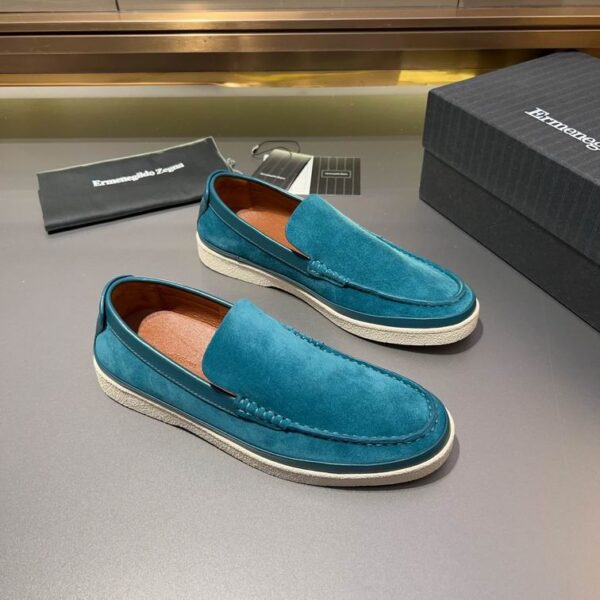 Teal Blue Suede Slip-On Men's Loafers - Image 3