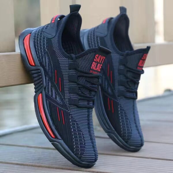 Textured Line Knit Strap Sneakers - Modern Design - Image 2