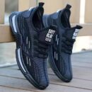 Textured Line Knit Strap Sneakers - Modern Design