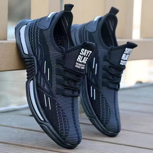 Textured Line Knit Strap Sneakers - Modern Design
