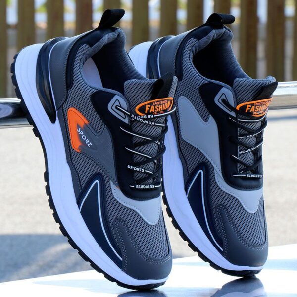Tri-Color Mesh & Leather Sneakers - White, Gray & Black