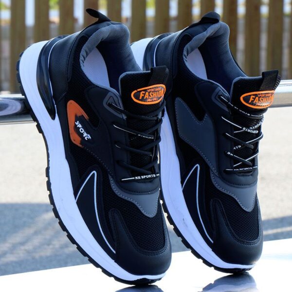 Tri-Color Mesh & Leather Sneakers - White, Gray & Black - Image 4