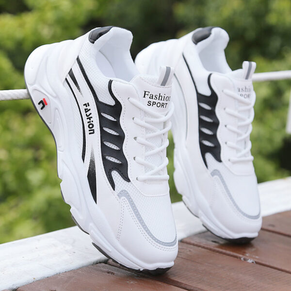 White Mesh Fashion Sneakers - Black & Gray Accents - Image 2