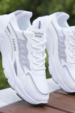 White Mesh Fashion Sneakers - Black & Gray Accents