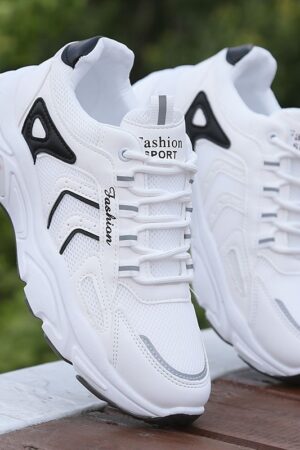 White Mesh Fashion Sport Sneakers.