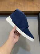 Zegna Navy Blue Suede & Shearling-Lined High-Top Sneakers