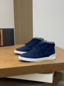 Zegna Navy Blue Suede & Shearling-Lined High-Top Sneakers