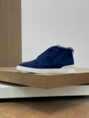 Zegna Navy Blue Suede & Shearling-Lined High-Top Sneakers