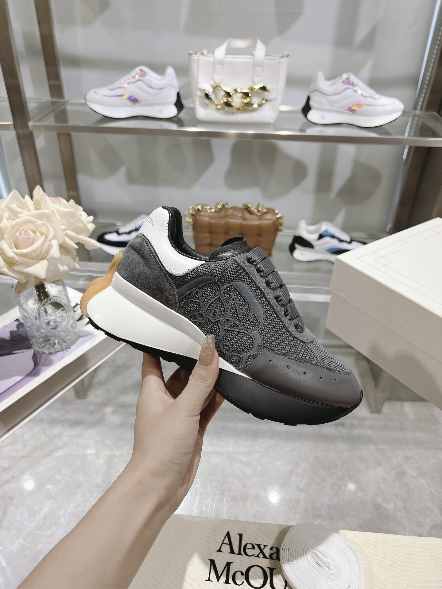 Alexander McQueen Sprint Runner in Grey with White Accents - Image 6