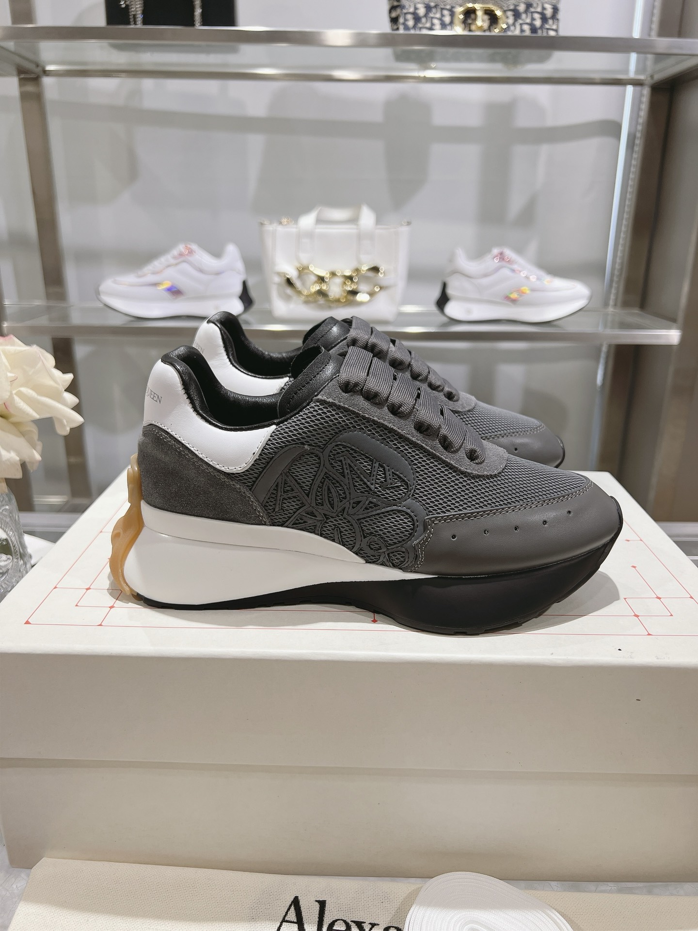 Alexander McQueen Sprint Runner in Grey with White Accents - Image 3