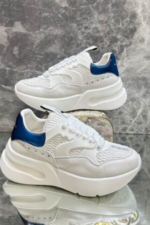 Alexander McQueen Sprint Runner in White with Blue Accents