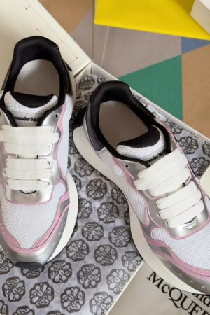 Alexander McQueen White, Silver & Pink Contrast Panel Sneakers