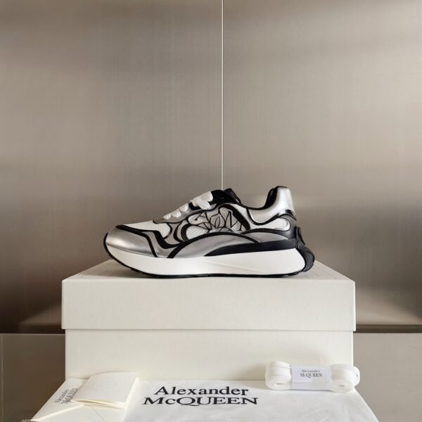 Alexander McQueen White & Silver Sprint Runners - Image 4