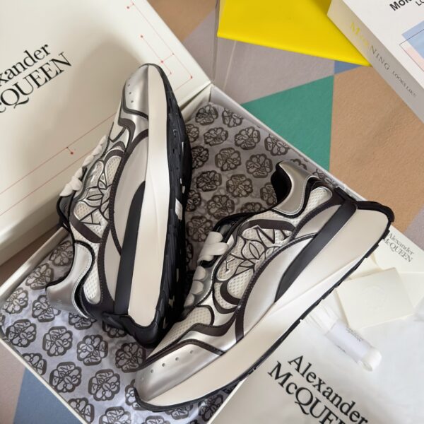Alexander McQueen White & Silver Sprint Runners - Image 3