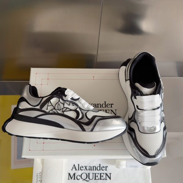 Alexander McQueen White & Silver Sprint Runners - Image 6