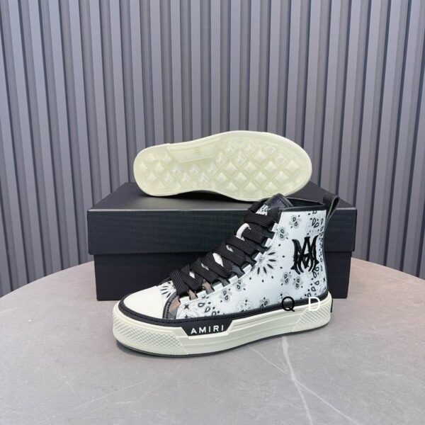 Amiri Bandana MA Court High-Top Sneakers in White and Black. - Image 5