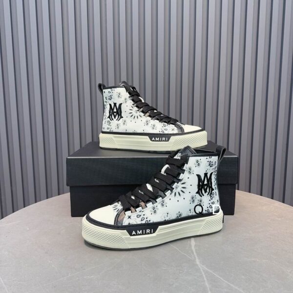 Amiri Bandana MA Court High-Top Sneakers in White and Black. - Image 3