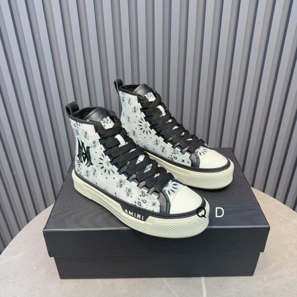 Amiri Bandana MA Court High-Top Sneakers in White and Black.