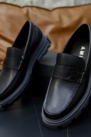 Amiri Black Leather Penny Loafers with Chunky Sole
