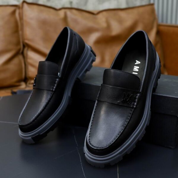 Amiri Black Leather Penny Loafers with Chunky Sole