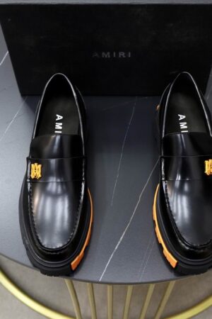 Amiri Black Leather Penny Loafers with Chunky Sole