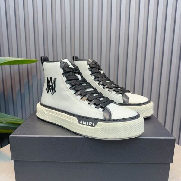 Amiri Canvas High-Top Sneakers in White with Black Accents - Image 5