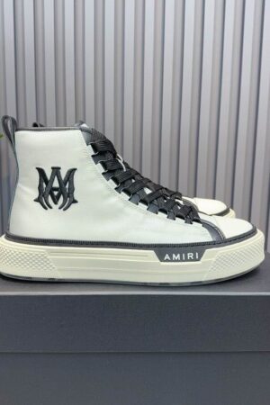 Amiri Canvas High-Top Sneakers in White with Black Accents