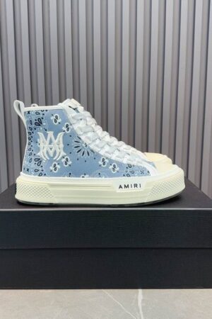 Amiri Court High-Top Sneakers in Blue with White Accents