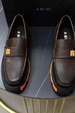 Amiri Dark Brown Leather Penny Loafers with Chunky Sole