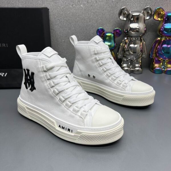 Amiri High-Top Sneakers in White with Black Logo - Image 2