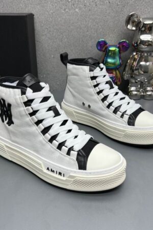 Amiri High-Top Sneakers in White with Black Logo