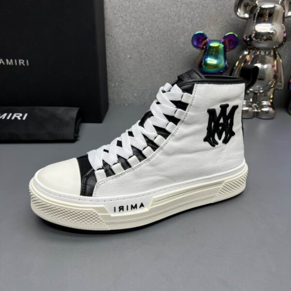 Amiri High-Top Sneakers in White with Black Logo - Image 6
