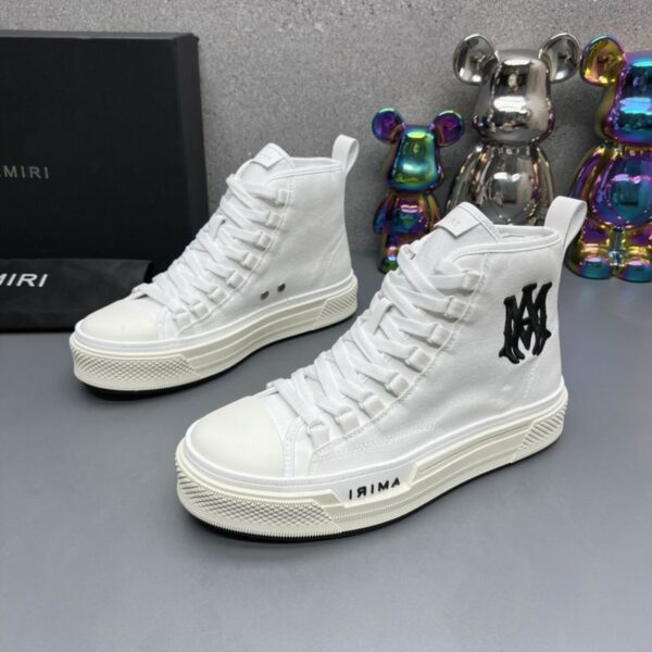 Amiri High-Top Sneakers in White with Black Logo - Image 9