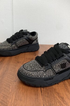 Amiri MA-1 Embellished Low-Top Sneakers in Black with Crystals