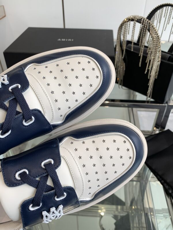 Amiri MA-1 Lace-Up Sneakers in Navy Blue and White Leather - Image 6