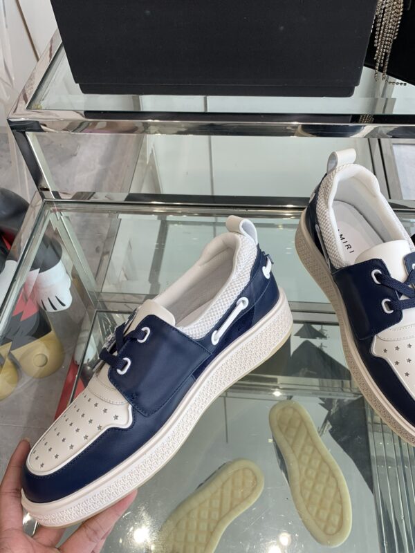 Amiri MA-1 Lace-Up Sneakers in Navy Blue and White Leather - Image 5