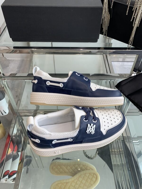 Amiri MA-1 Lace-Up Sneakers in Navy Blue and White Leather - Image 4