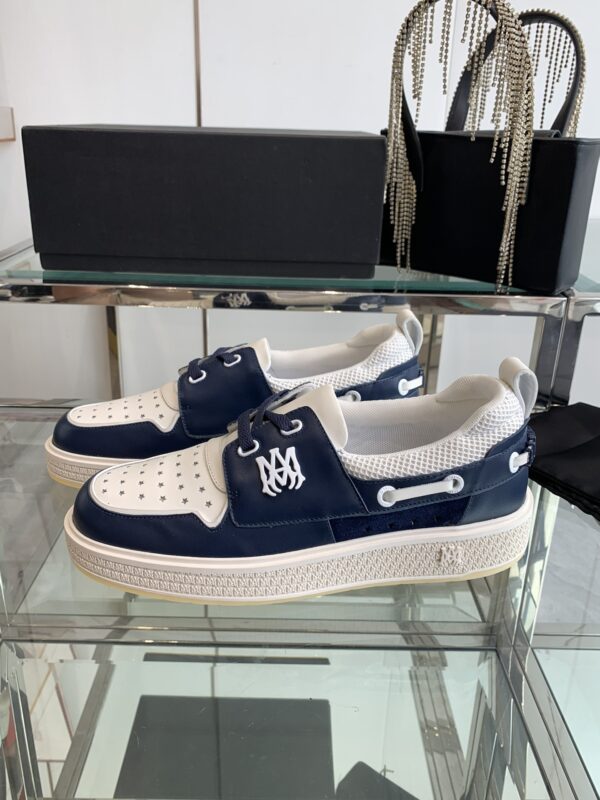 Amiri MA-1 Lace-Up Sneakers in Navy Blue and White Leather - Image 3