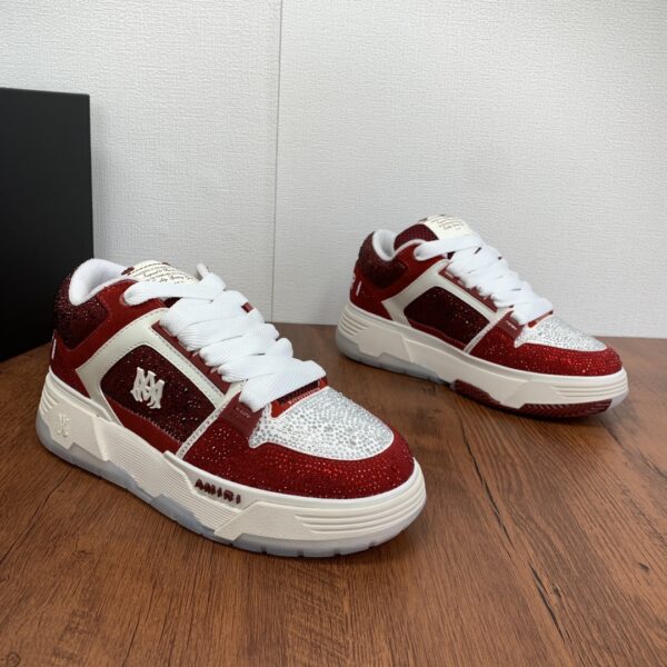 Amiri MA-1 Low-Top Sneakers in Burgundy Glitter Mesh - Image 4