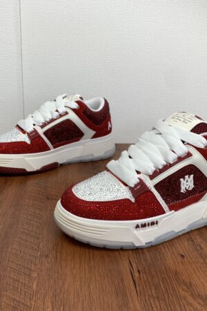 Amiri MA-1 Low-Top Sneakers in Burgundy Glitter Mesh
