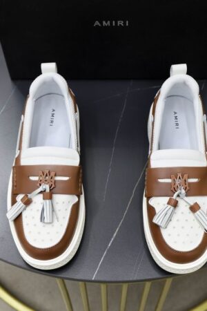 Amiri MA-1 Tassel Hybrid Loafers in Brown and White Leather
