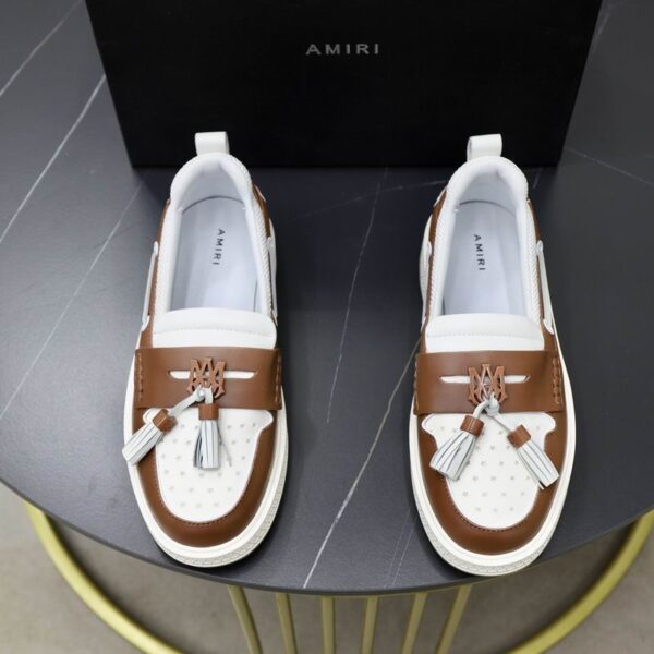 Amiri MA-1 Tassel Hybrid Loafers in Brown and White Leather