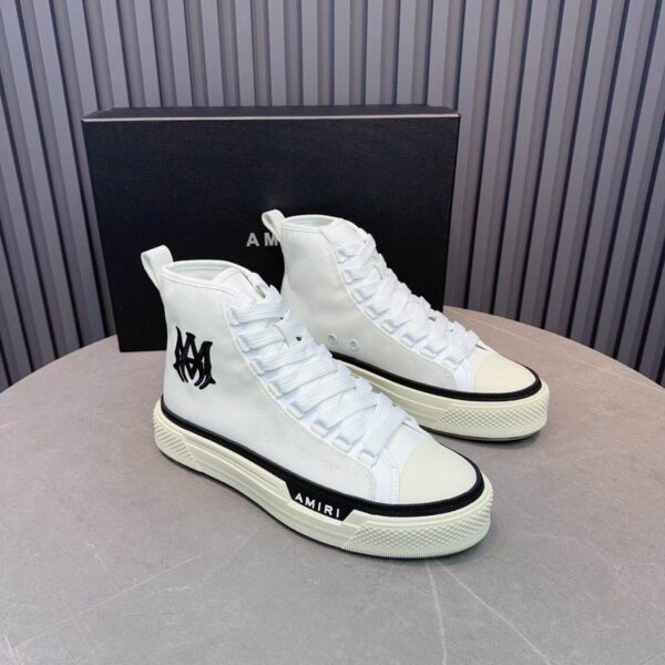 Amiri MA Court High-Top Sneakers in White with Black Logo - Image 6