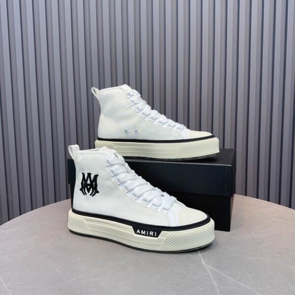 Amiri MA Court High-Top Sneakers in White with Black Logo - Image 5