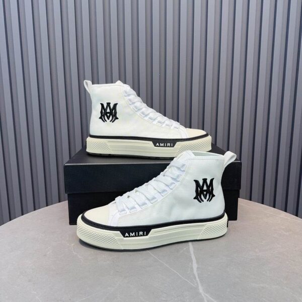 Amiri MA Court High-Top Sneakers in White with Black Logo - Image 3