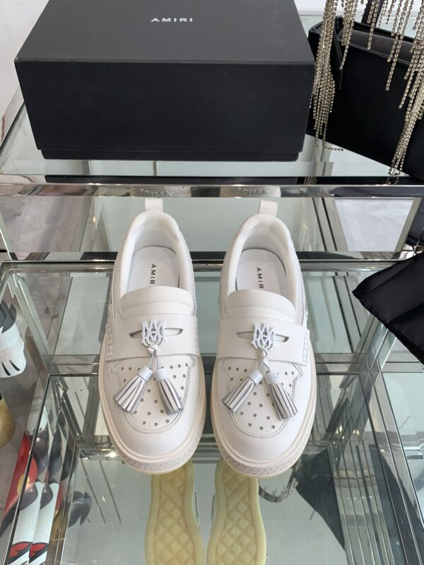 Amiri MA Tassel Hybrid Loafers in White Leather