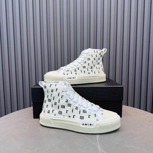 Amiri Court High-Top Sneakers in White with Black Print - Image 5