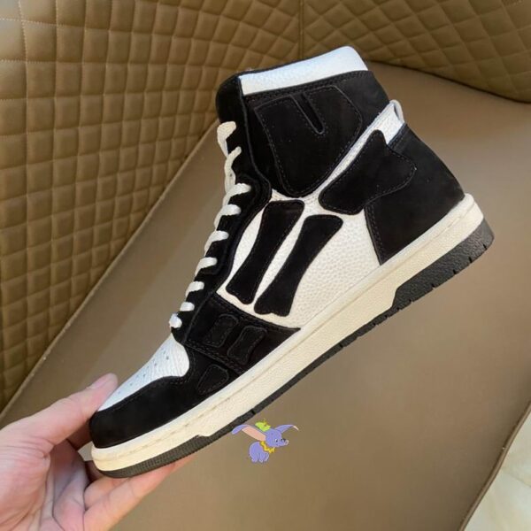 Amiri Skel Top High-Top Sneakers in Black and White Leather. - Image 5