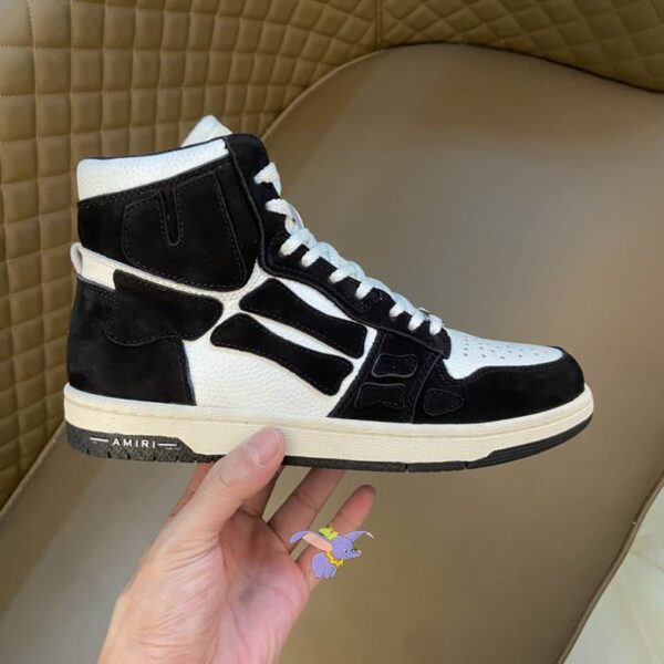 Amiri Skel Top High-Top Sneakers in Black and White Leather. - Image 4